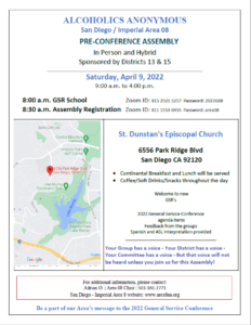 2022 Pre-conference Assembly @ St. Dunsten's Church, 6556 Park Ridge Blvd, San Diego, CA 92120